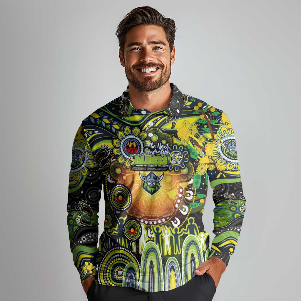 Personalised NAIDOC Week 2025 Raiders Rugby Long Sleeve Polo Shirt Aboriginal Dot Painting