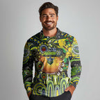 Personalised NAIDOC Week 2025 Raiders Rugby Long Sleeve Polo Shirt Aboriginal Dot Painting