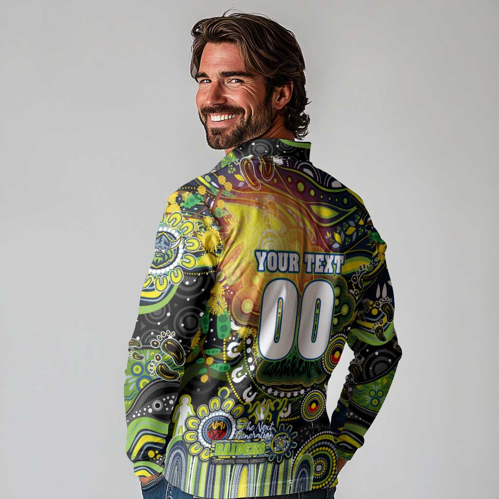 Personalised NAIDOC Week 2025 Raiders Rugby Long Sleeve Polo Shirt Aboriginal Dot Painting