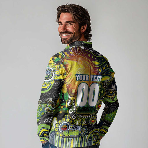 Personalised NAIDOC Week 2025 Raiders Rugby Long Sleeve Polo Shirt Aboriginal Dot Painting