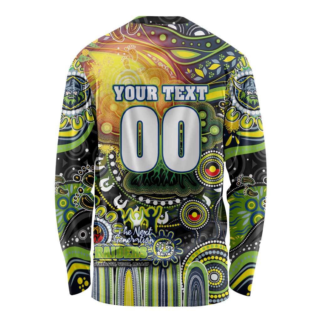 Personalised NAIDOC Week 2025 Raiders Rugby Long Sleeve Shirt Aboriginal Dot Painting