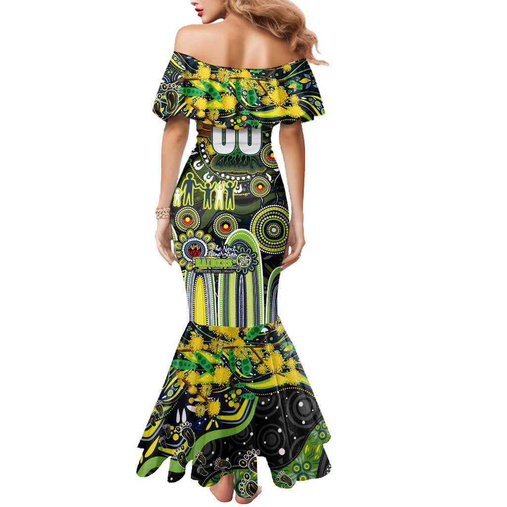 Personalised NAIDOC Week 2025 Raiders Rugby Mermaid Dress Aboriginal Dot Painting