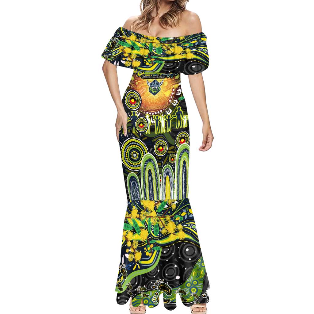 Personalised NAIDOC Week 2025 Raiders Rugby Mermaid Dress Aboriginal Dot Painting