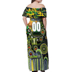 Personalised NAIDOC Week 2025 Raiders Rugby Off Shoulder Maxi Dress Aboriginal Dot Painting