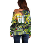 Personalised NAIDOC Week 2025 Raiders Rugby Off Shoulder Sweater Aboriginal Dot Painting