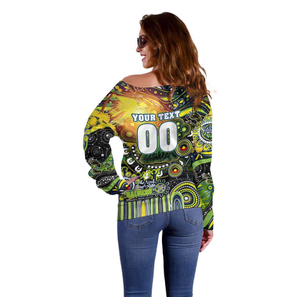 Personalised NAIDOC Week 2025 Raiders Rugby Off Shoulder Sweater Aboriginal Dot Painting