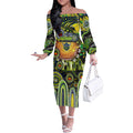 Personalised NAIDOC Week 2025 Raiders Rugby Off The Shoulder Long Sleeve Dress Aboriginal Dot Painting