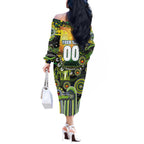 Personalised NAIDOC Week 2025 Raiders Rugby Off The Shoulder Long Sleeve Dress Aboriginal Dot Painting