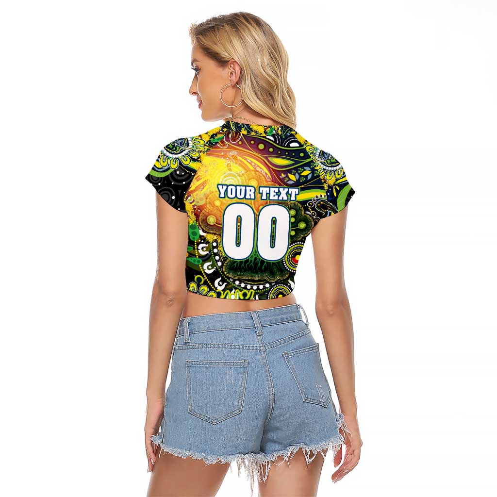 Personalised NAIDOC Week 2025 Raiders Rugby Raglan Cropped T Shirt Aboriginal Dot Painting