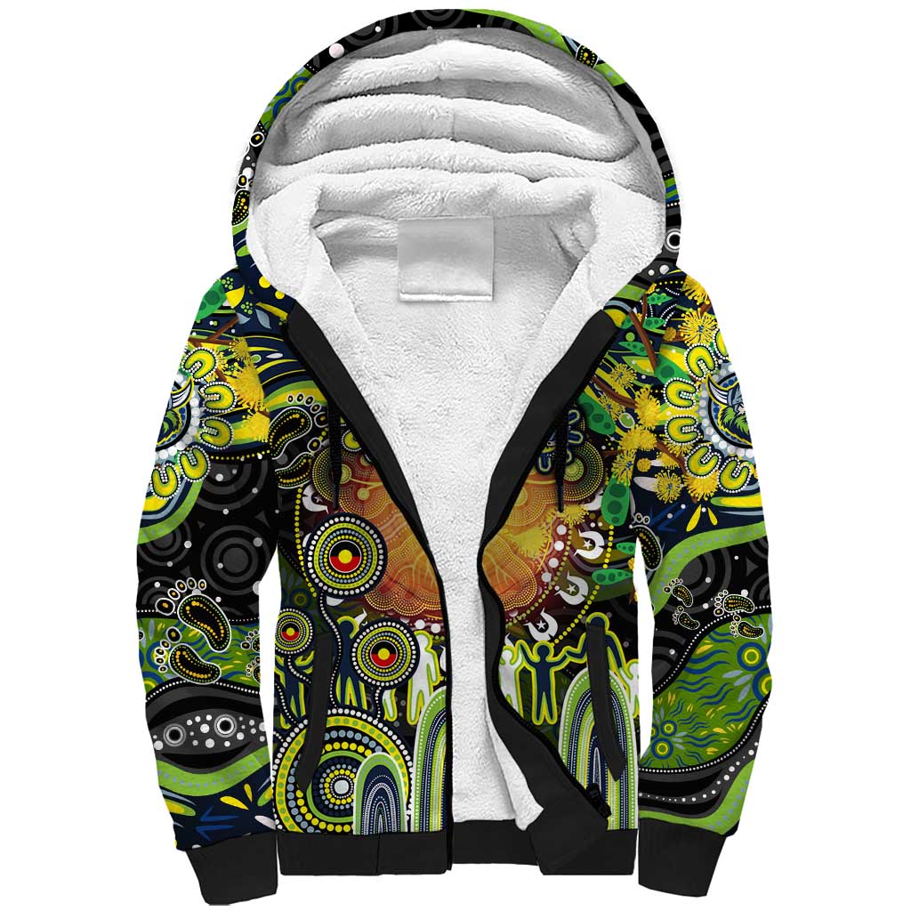 Personalised NAIDOC Week 2025 Raiders Rugby Sherpa Hoodie Aboriginal Dot Painting