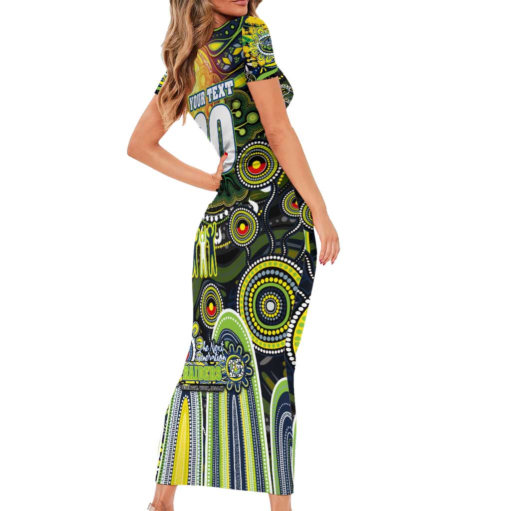 Personalised NAIDOC Week 2025 Raiders Rugby Short Sleeve Bodycon Dress Aboriginal Dot Painting