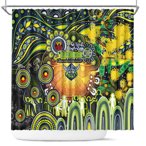NAIDOC Week 2025 Raiders Rugby Shower Curtain Aboriginal Dot Painting