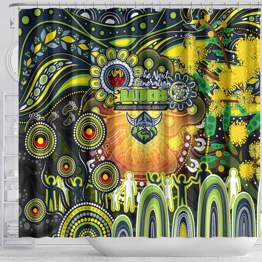 NAIDOC Week 2025 Raiders Rugby Shower Curtain Aboriginal Dot Painting