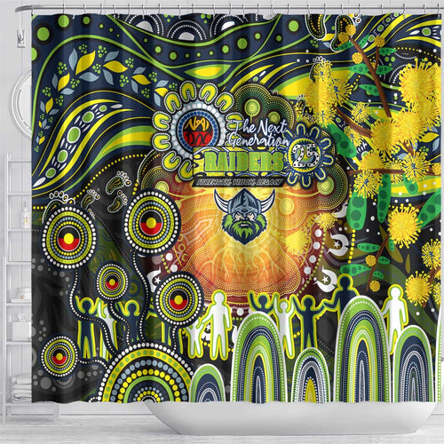 NAIDOC Week 2025 Raiders Rugby Shower Curtain Aboriginal Dot Painting