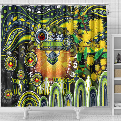 NAIDOC Week 2025 Raiders Rugby Shower Curtain Aboriginal Dot Painting