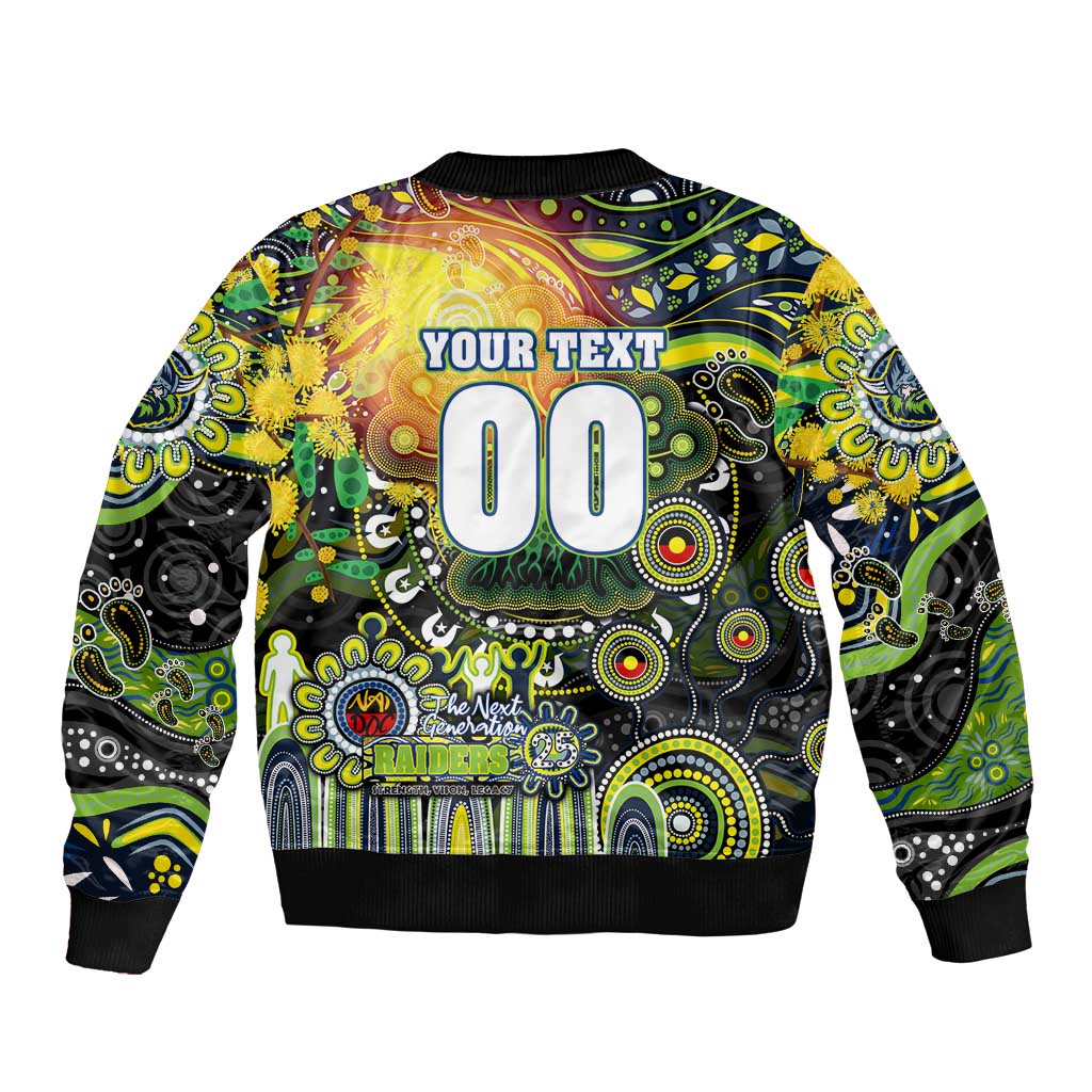 Personalised NAIDOC Week 2025 Raiders Rugby Sleeve Zip Bomber Jacket Aboriginal Dot Painting