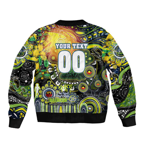 Personalised NAIDOC Week 2025 Raiders Rugby Sleeve Zip Bomber Jacket Aboriginal Dot Painting