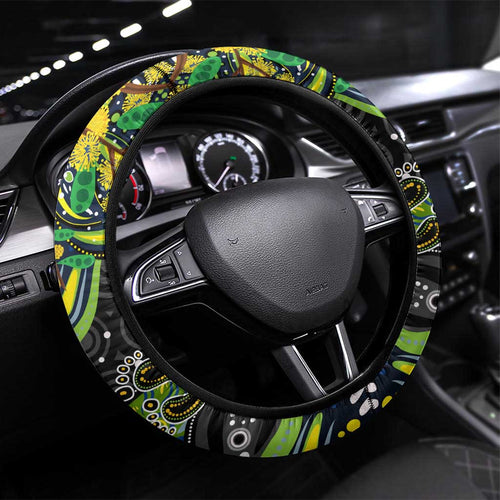 NAIDOC Week 2025 Raiders Rugby Steering Wheel Cover Aboriginal Dot Painting