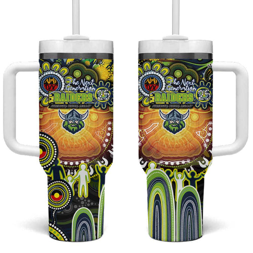 NAIDOC Week 2025 Raiders Rugby Tumbler With Handle Aboriginal Dot Painting