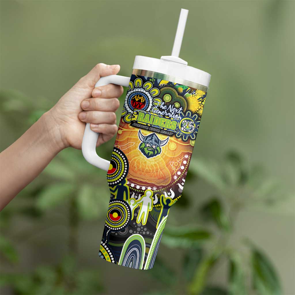 NAIDOC Week 2025 Raiders Rugby Tumbler With Handle Aboriginal Dot Painting