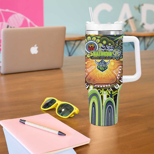 NAIDOC Week 2025 Raiders Rugby Tumbler With Handle Aboriginal Dot Painting
