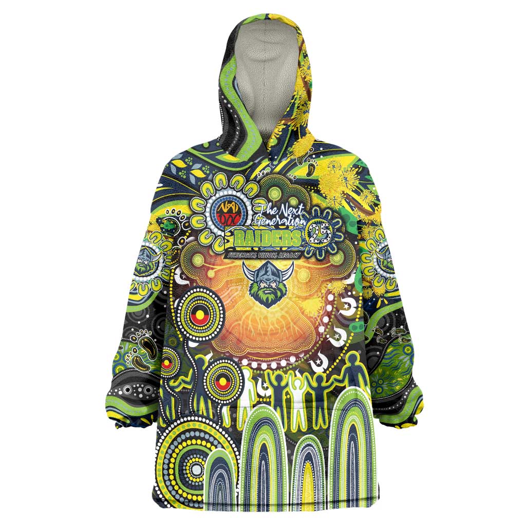 Personalised NAIDOC Week 2025 Raiders Rugby Wearable Blanket Hoodie Aboriginal Dot Painting