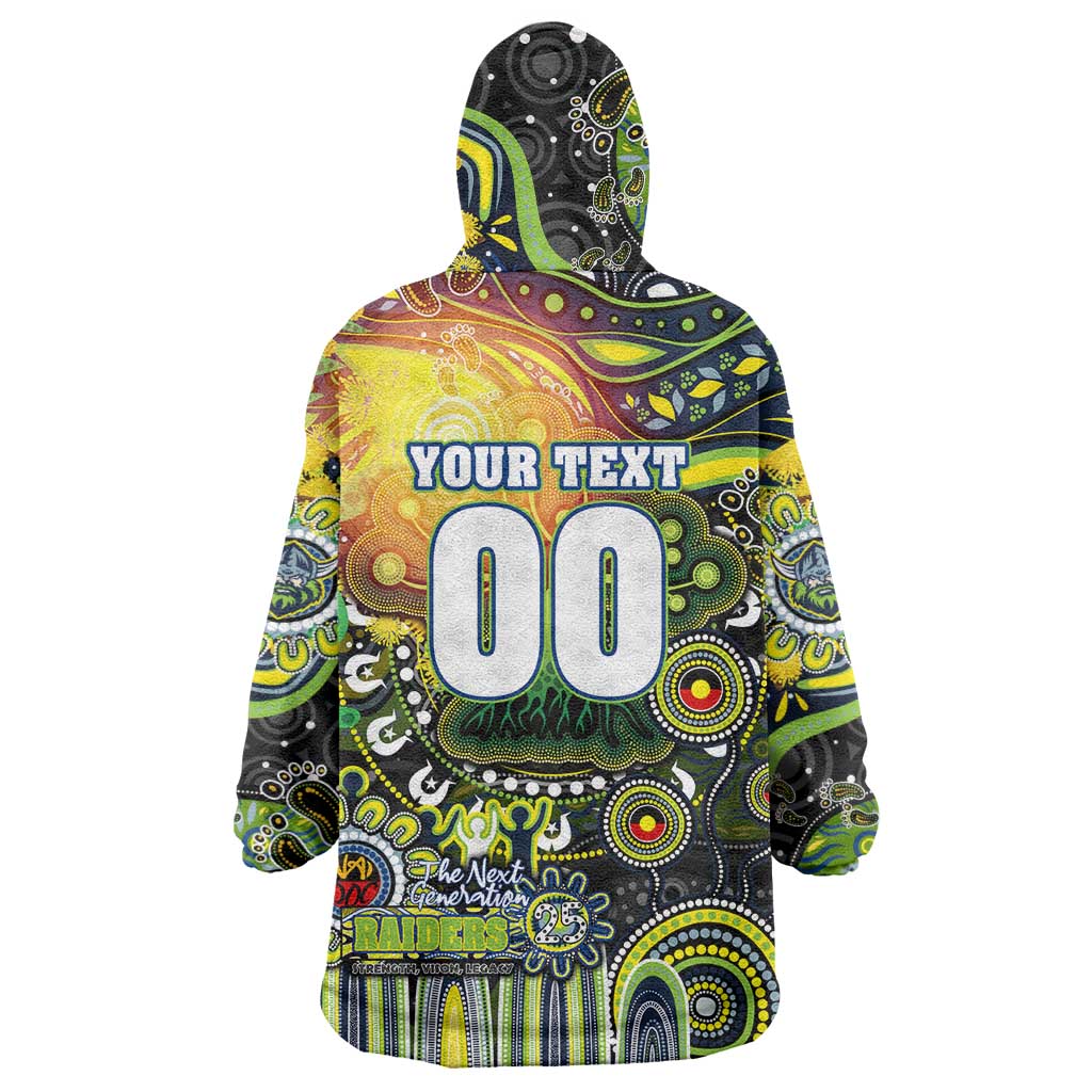 Personalised NAIDOC Week 2025 Raiders Rugby Wearable Blanket Hoodie Aboriginal Dot Painting