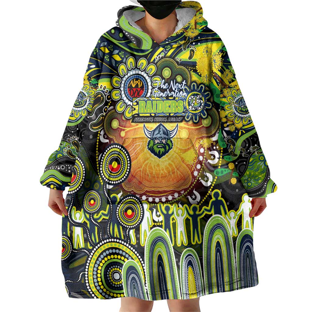 Personalised NAIDOC Week 2025 Raiders Rugby Wearable Blanket Hoodie Aboriginal Dot Painting