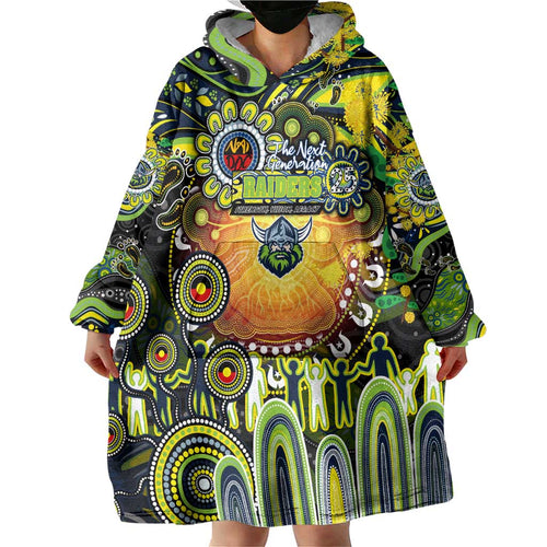 Personalised NAIDOC Week 2025 Raiders Rugby Wearable Blanket Hoodie Aboriginal Dot Painting