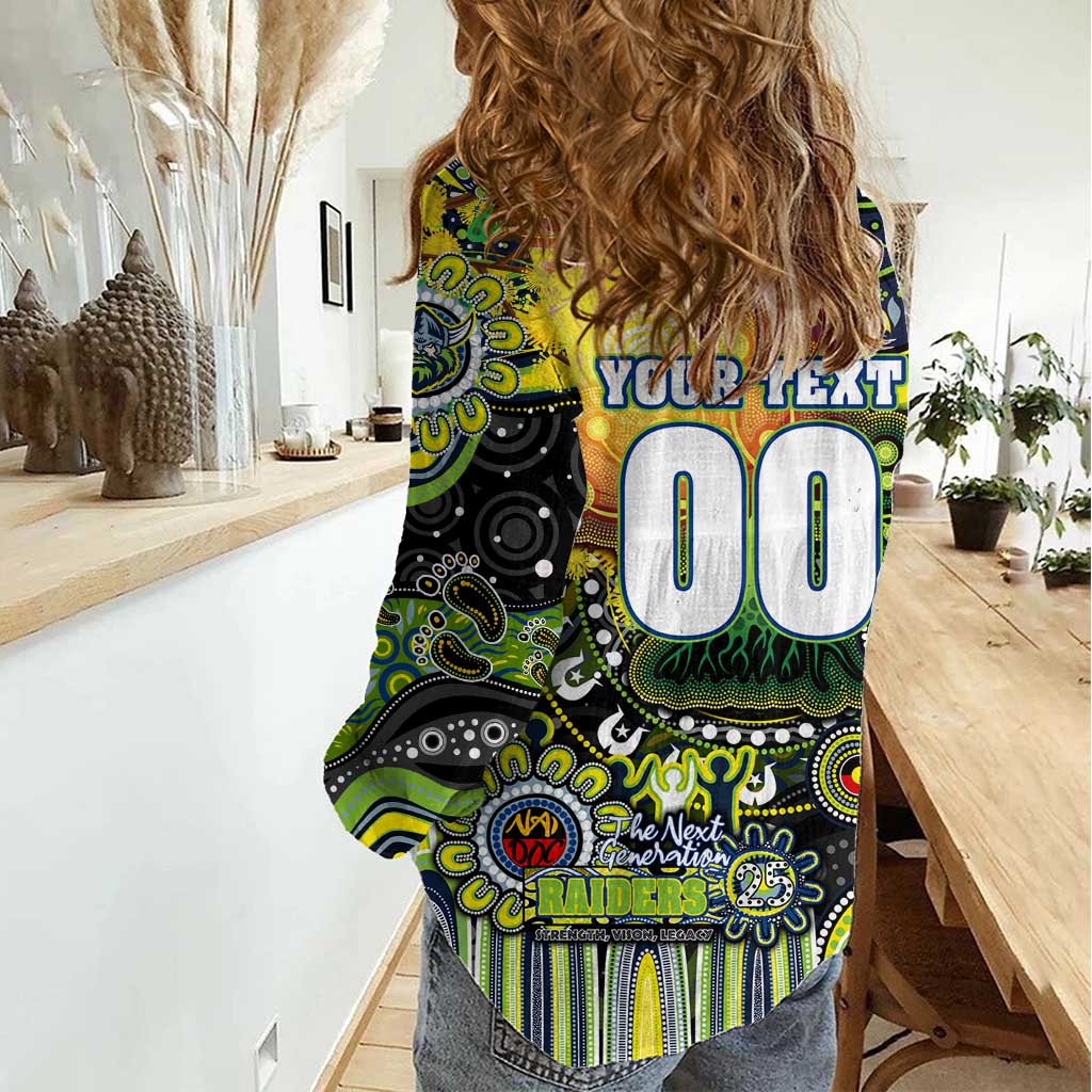 Personalised NAIDOC Week 2025 Raiders Rugby Women Casual Shirt Aboriginal Dot Painting