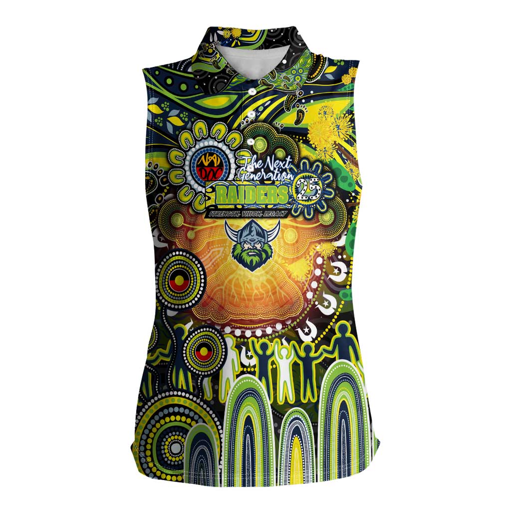 Personalised NAIDOC Week 2025 Raiders Rugby Women Sleeveless Polo Shirt Aboriginal Dot Painting