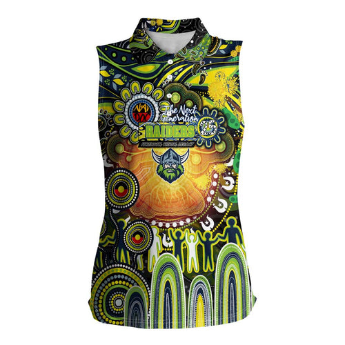 Personalised NAIDOC Week 2025 Raiders Rugby Women Sleeveless Polo Shirt Aboriginal Dot Painting
