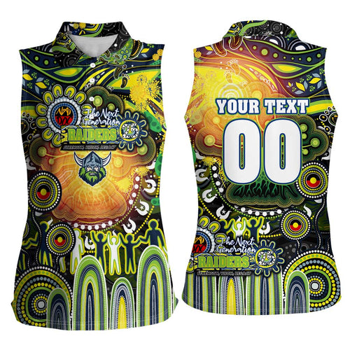 Personalised NAIDOC Week 2025 Raiders Rugby Women Sleeveless Polo Shirt Aboriginal Dot Painting