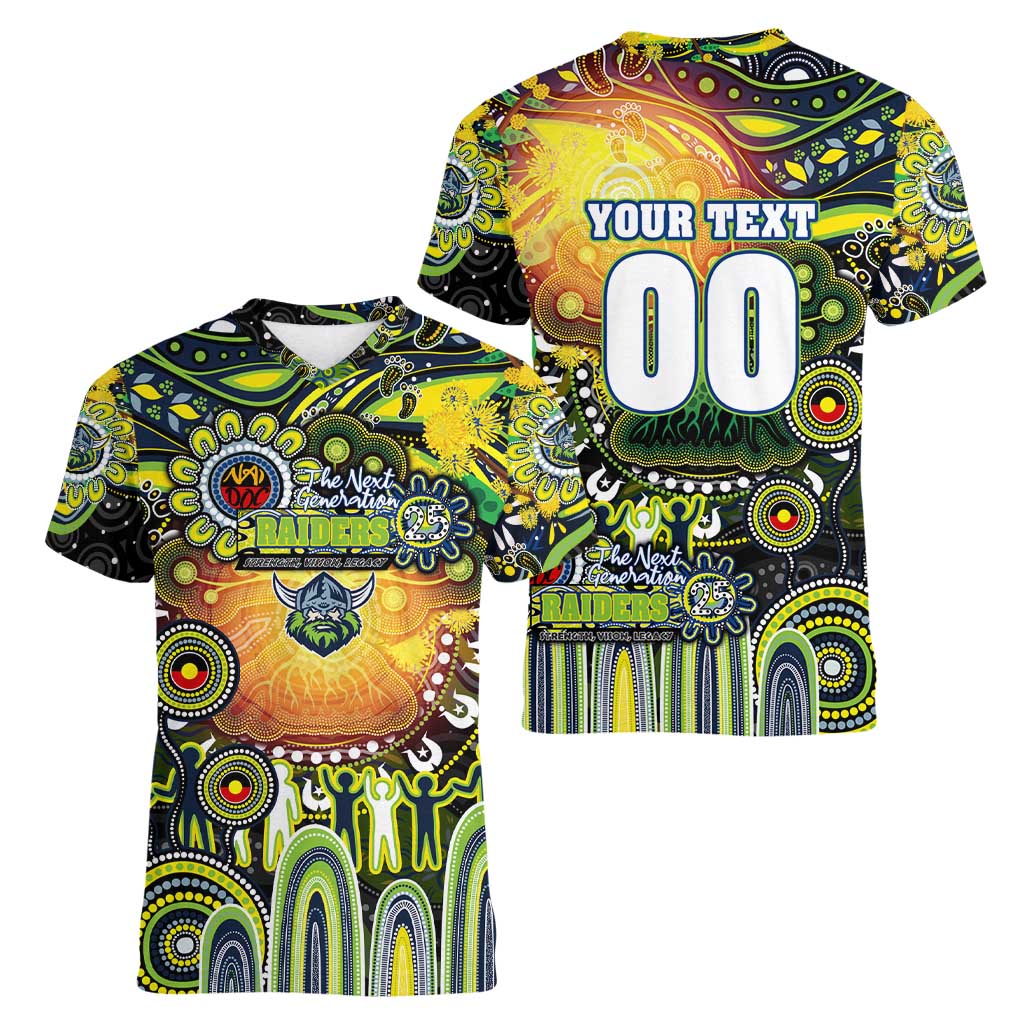 Personalised NAIDOC Week 2025 Raiders Rugby Women V-Neck T-Shirt Aboriginal Dot Painting