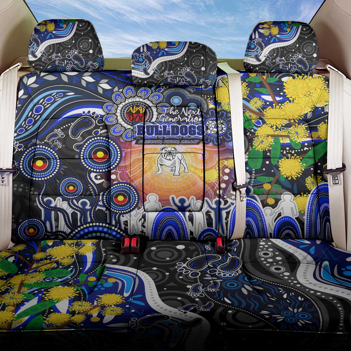 NAIDOC Week 2025 Bulldogs Rugby Back Car Seat Cover Aboriginal Dot Painting