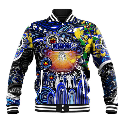 Personalised NAIDOC Week 2025 Bulldogs Rugby Baseball Jacket Aboriginal Dot Painting