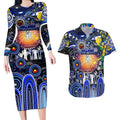 Personalised NAIDOC Week 2025 Bulldogs Rugby Couples Matching Long Sleeve Bodycon Dress and Hawaiian Shirt Aboriginal Dot Painting