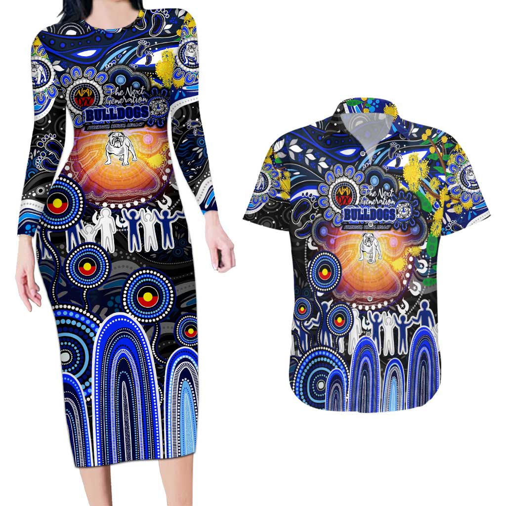 Personalised NAIDOC Week 2025 Bulldogs Rugby Couples Matching Long Sleeve Bodycon Dress and Hawaiian Shirt Aboriginal Dot Painting