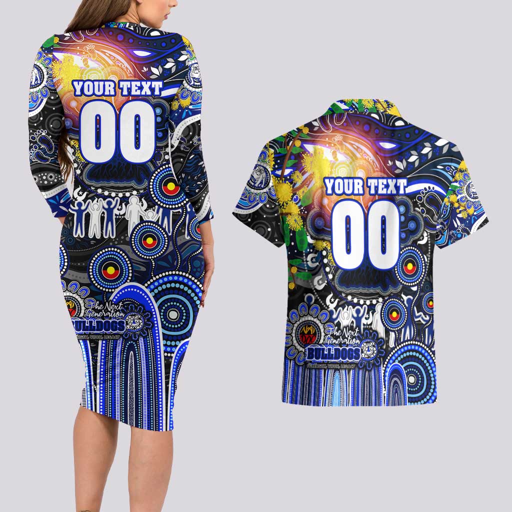 Personalised NAIDOC Week 2025 Bulldogs Rugby Couples Matching Long Sleeve Bodycon Dress and Hawaiian Shirt Aboriginal Dot Painting