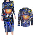Personalised NAIDOC Week 2025 Bulldogs Rugby Couples Matching Long Sleeve Bodycon Dress and Long Sleeve Button Shirt Aboriginal Dot Painting