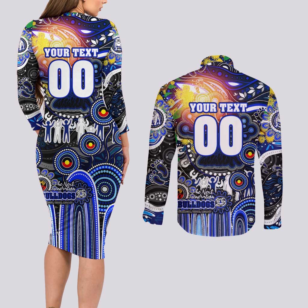 Personalised NAIDOC Week 2025 Bulldogs Rugby Couples Matching Long Sleeve Bodycon Dress and Long Sleeve Button Shirt Aboriginal Dot Painting