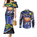 Personalised NAIDOC Week 2025 Bulldogs Rugby Couples Matching Mermaid Dress and Long Sleeve Button Shirt Aboriginal Dot Painting