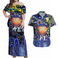Personalised NAIDOC Week 2025 Bulldogs Rugby Couples Matching Off Shoulder Maxi Dress and Hawaiian Shirt Aboriginal Dot Painting