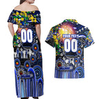 Personalised NAIDOC Week 2025 Bulldogs Rugby Couples Matching Off Shoulder Maxi Dress and Hawaiian Shirt Aboriginal Dot Painting