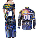 Personalised NAIDOC Week 2025 Bulldogs Rugby Couples Matching Off Shoulder Maxi Dress and Long Sleeve Button Shirt Aboriginal Dot Painting