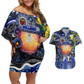 Personalised NAIDOC Week 2025 Bulldogs Rugby Couples Matching Off Shoulder Short Dress and Hawaiian Shirt Aboriginal Dot Painting