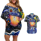 Personalised NAIDOC Week 2025 Bulldogs Rugby Couples Matching Off Shoulder Short Dress and Hawaiian Shirt Aboriginal Dot Painting