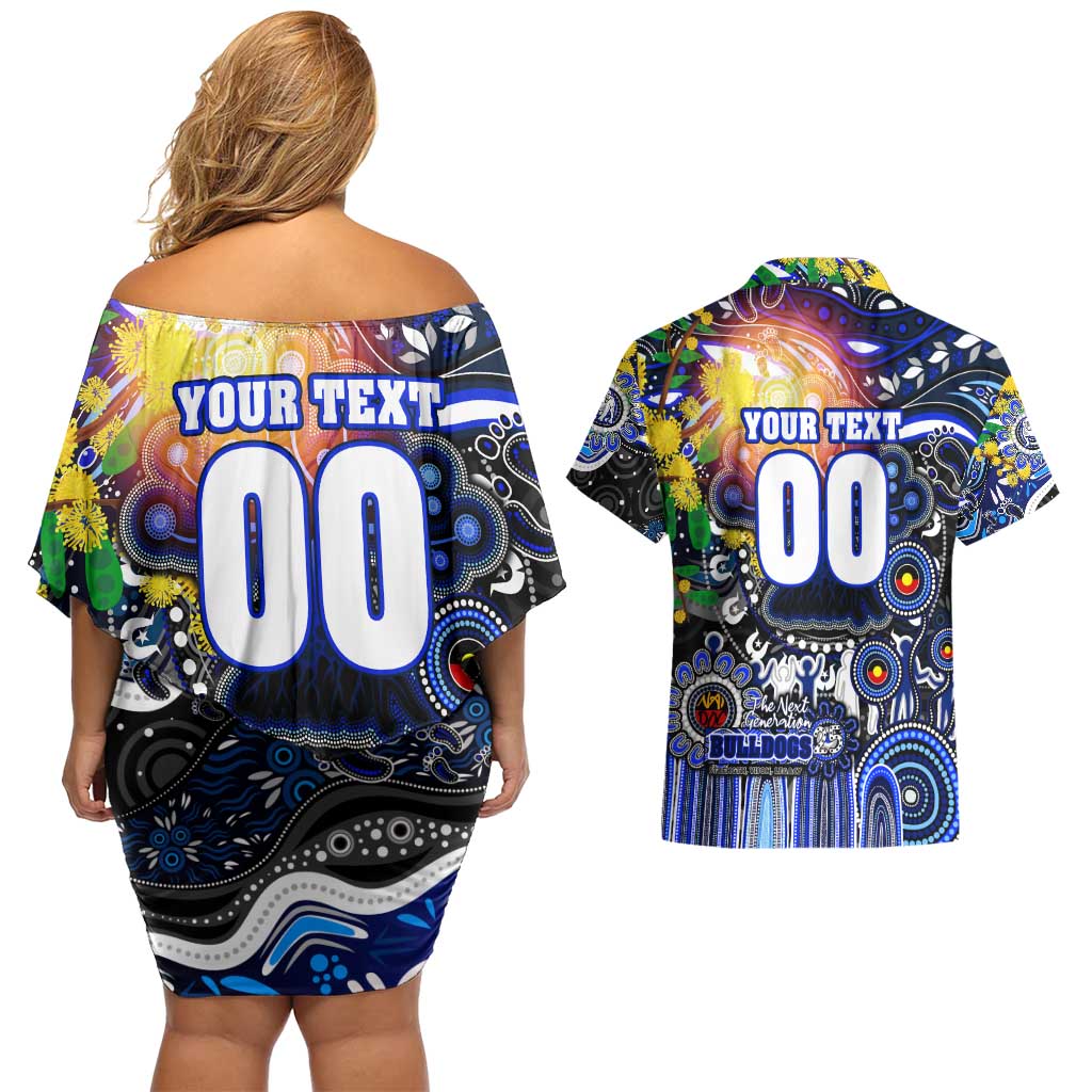 Personalised NAIDOC Week 2025 Bulldogs Rugby Couples Matching Off Shoulder Short Dress and Hawaiian Shirt Aboriginal Dot Painting