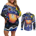 Personalised NAIDOC Week 2025 Bulldogs Rugby Couples Matching Off Shoulder Short Dress and Long Sleeve Button Shirt Aboriginal Dot Painting