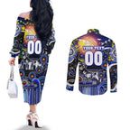 Personalised NAIDOC Week 2025 Bulldogs Rugby Couples Matching Off The Shoulder Long Sleeve Dress and Long Sleeve Button Shirt Aboriginal Dot Painting